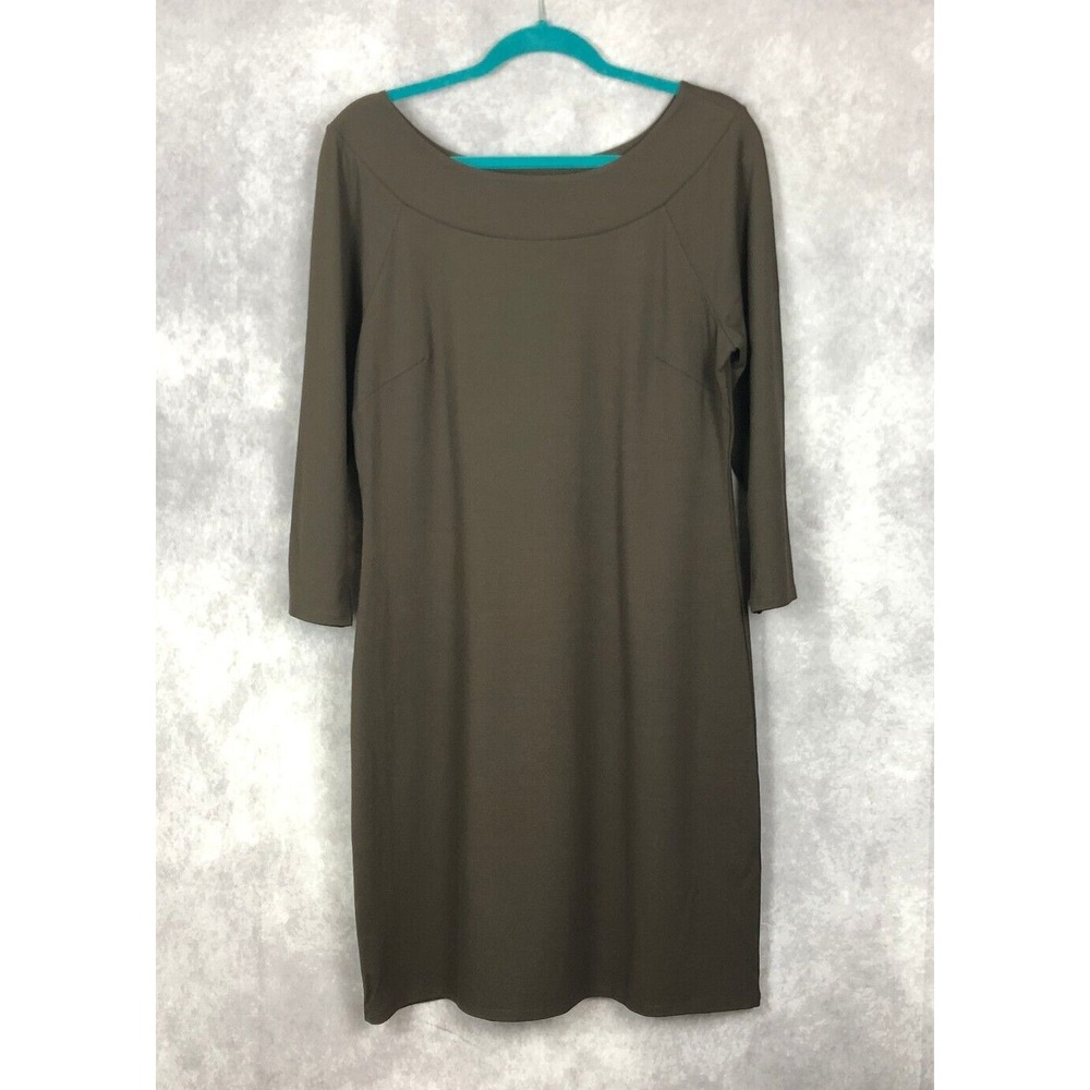 Talbots Dress Size Medium Petite Sheath Brown Boat Neck Half Sleeves Career Work